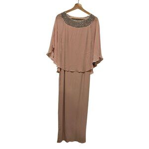 NWT XSCAPE Blush Pink Beaded Neckline Maxi Dress Women's Size 6
